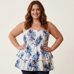 3/25$ Trendy Blue & White Floral Bustier Top | Boho Chic Style | Plus Size 5X